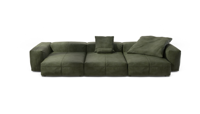 vetsak | Sofa Set 05 - Leather - Olive | Modular Sofa | 5 Seater | Big Sofa | Corner Sofa