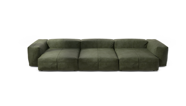 vetsak | Sofa Set 05 - Leather - Olive | Modular Sofa | 5 Seater | Big Sofa | Corner Sofa