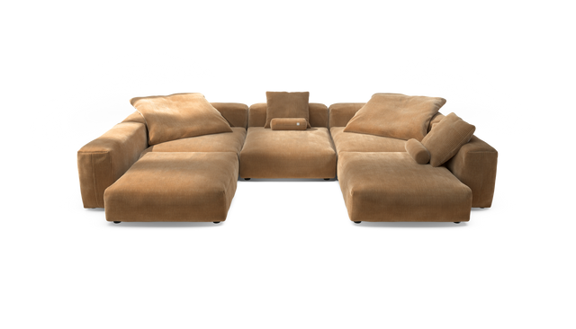 vetsak | Sofa Set 06 - Cord Velour - Camel | Modular Sofa | 6.5 Seater | Big Sofa | U-Shape | Corner Sofa