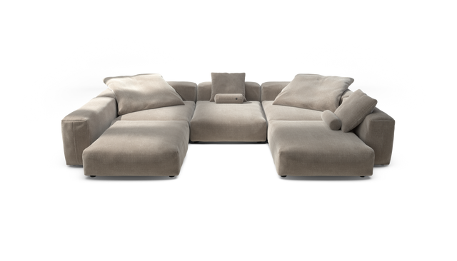 vetsak | Sofa Set 06 - Cord Velour - Platinum | Modular Sofa | 6.5 Seater | Big Sofa | U-Shape | Corner Sofa