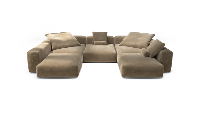 vetsak | Sofa Set 06 - Cord Velour - Sand | Modular Sofa | 6.5 Seater | Big Sofa | U-Shape | Corner Sofa