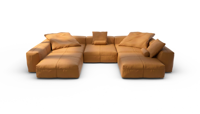 vetsak | Sofa Set 06 - Leather - Brown | Modular Sofa | 6.5 Seater | Big Sofa | U-Shape | Corner Sofa