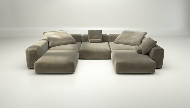 vetsak | Sofa Set 06 - Cord Velour - Khaki | Modular Sofa | 6.5 Seater | Big Sofa | U-Shape | Corner Sofa