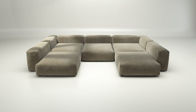 vetsak | Sofa Set 06 - Cord Velour - Khaki | Modular Sofa | 6.5 Seater | Big Sofa | U-Shape | Corner Sofa