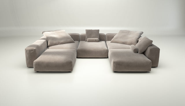 vetsak | Sofa Set 06 - Cord Velour - Platinum | Modular Sofa | 6.5 Seater | Big Sofa | U-Shape | Corner Sofa