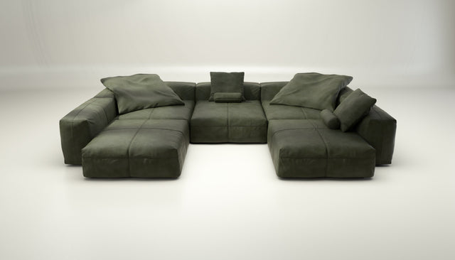 vetsak | Sofa Set 06 - Leather - Olive | Modular Sofa | 6.5 Seater | Big Sofa | U-Shape | Corner Sofa