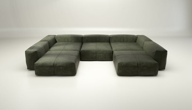 vetsak | Sofa Set 06 - Leather - Olive | Modular Sofa | 6.5 Seater | Big Sofa | U-Shape | Corner Sofa