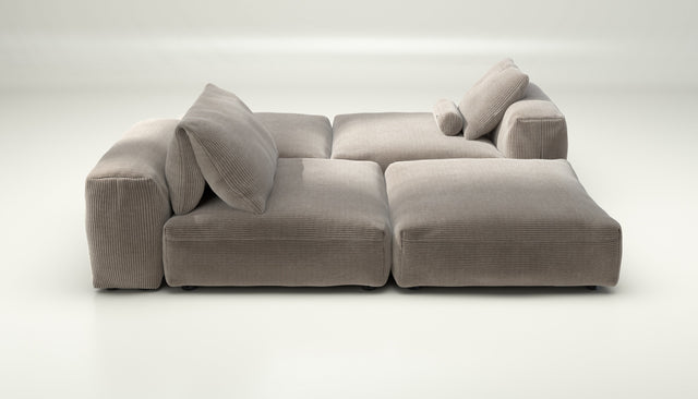 vetsak | Sofa Set 08 - Daybed - Cord Velour - Platinum | Modular Sofa | 6 Seater | Outdoor Island | Double lounger