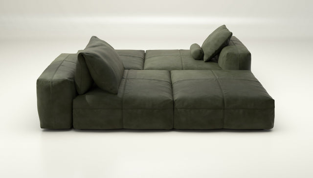 vetsak | Sofa Set 08 - Daybed - Leather - Olive | Modular Sofa | 6 Seater | Outdoor Island | Double lounger