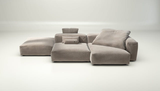 vetsak | Sofa Set 09 - The Island - Cord Velour - Platinum | Modular Sofa | 7 Seater | Sofa Island