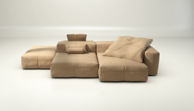 vetsak | Sofa Set 09 - The Island - Leather - Beige | Modular Sofa | 7 Seater | Sofa Island